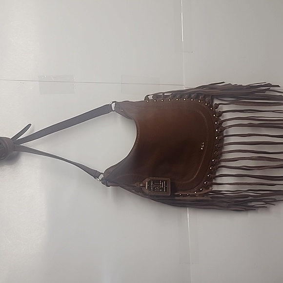 Lauren Ralph Lauren Leather Brown Fringe Crossbody Hobo Saddle Shoulder Bag - Picture 5 of 12